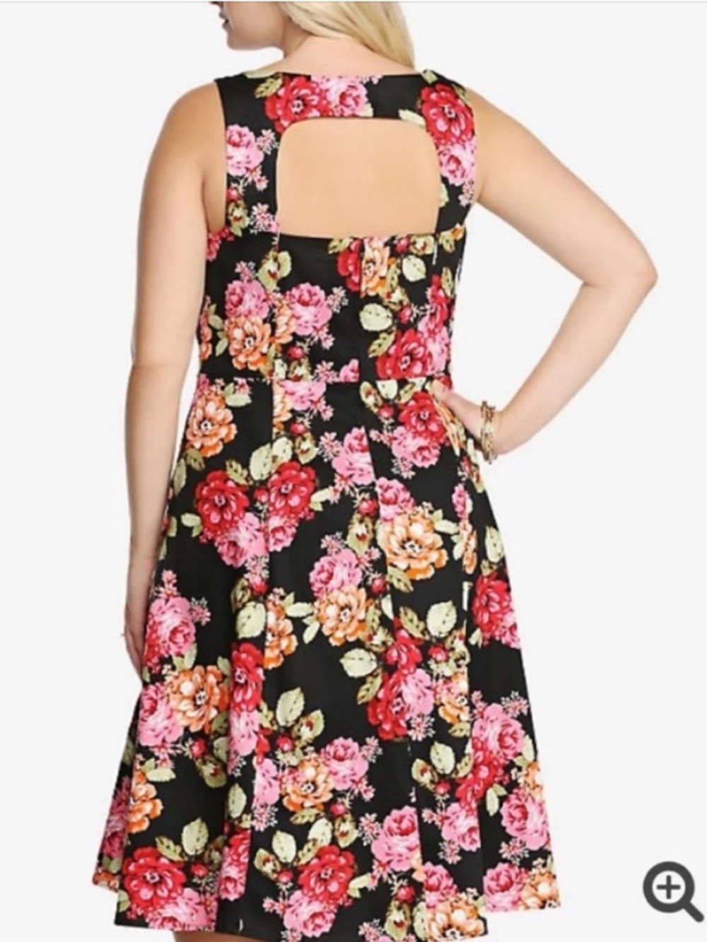 torrid Black Floral Fit & Flare Dress with Cutout - Picture 3 of 6